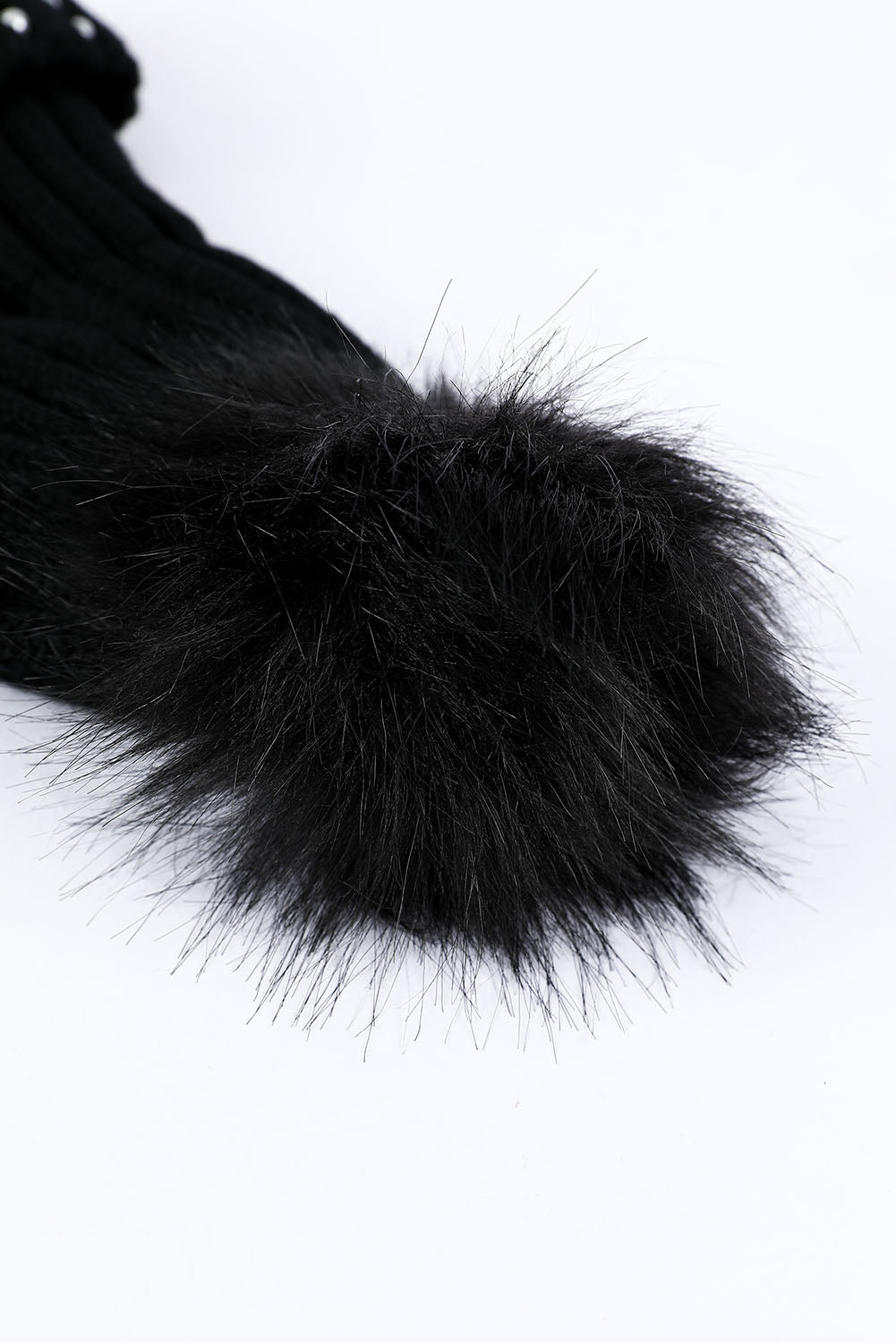 Beanie, Black Faux Pearl and Pom Pom Cuff Beanie
