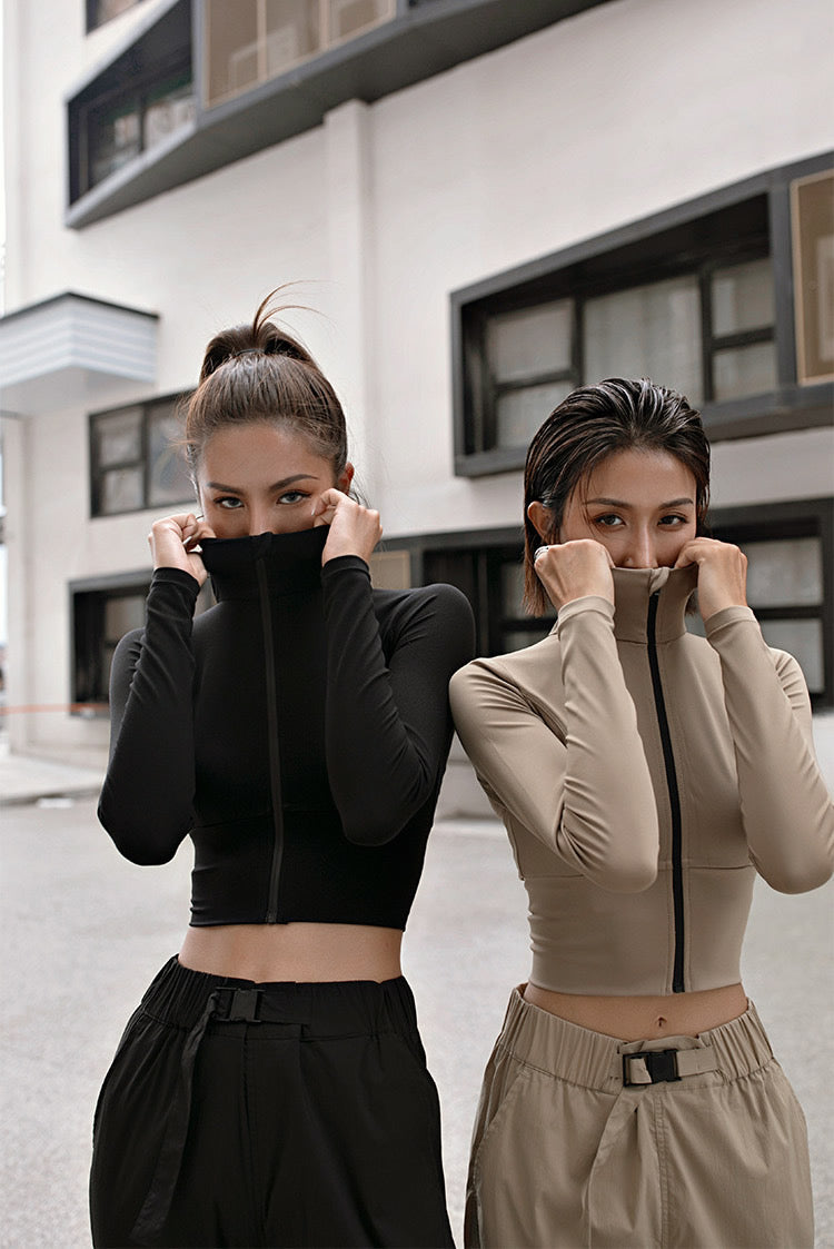 Long Sleeve Zipper Crop Top Active Wear