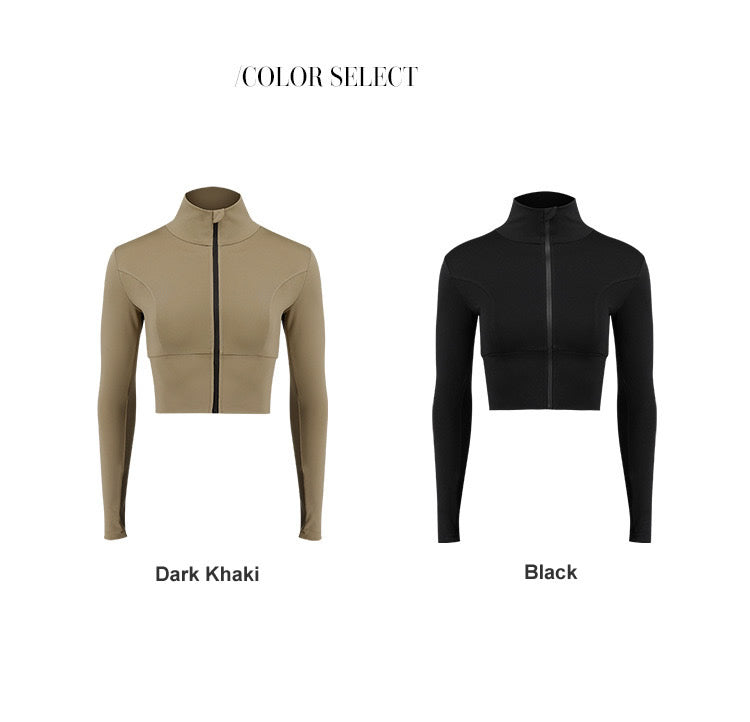 Long Sleeve Zipper Crop Top Active Wear