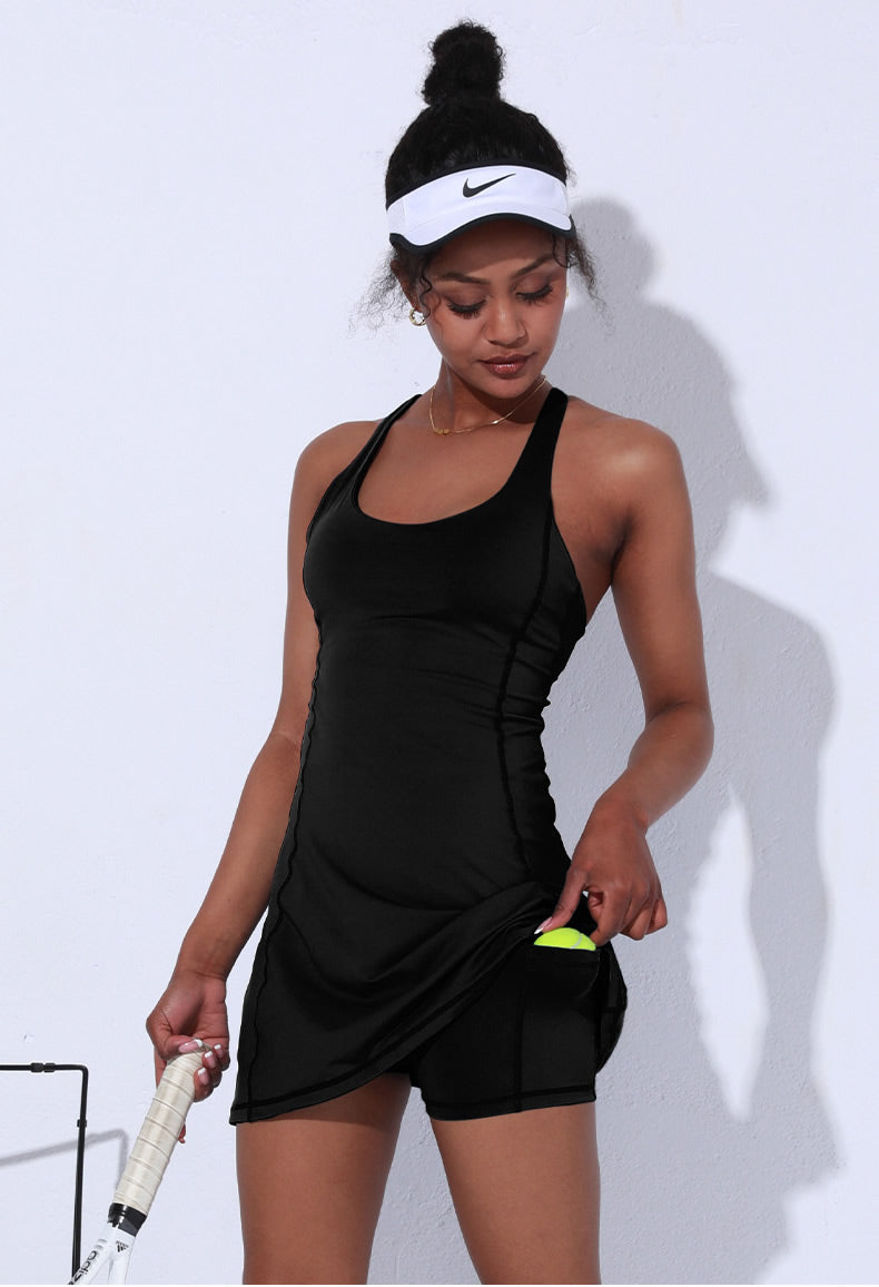 Tennis/Pickleball Dress, With Shorts, Black