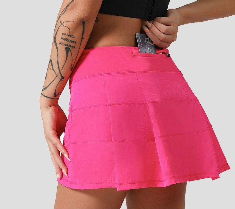 Skort, Mini, Side Pockets, Zippered Back Pocket, Pink – Abbraccio