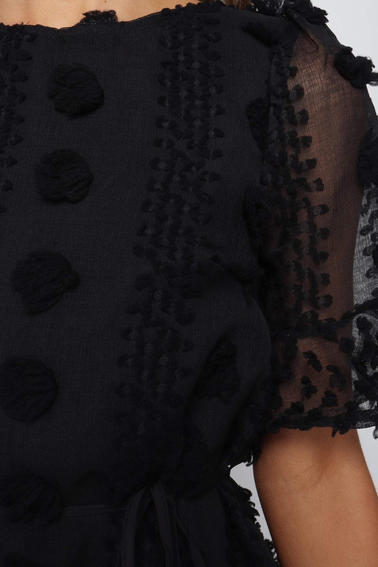 Mini Dress, Crew Neck Swiss Dot Mini Dress, Black
