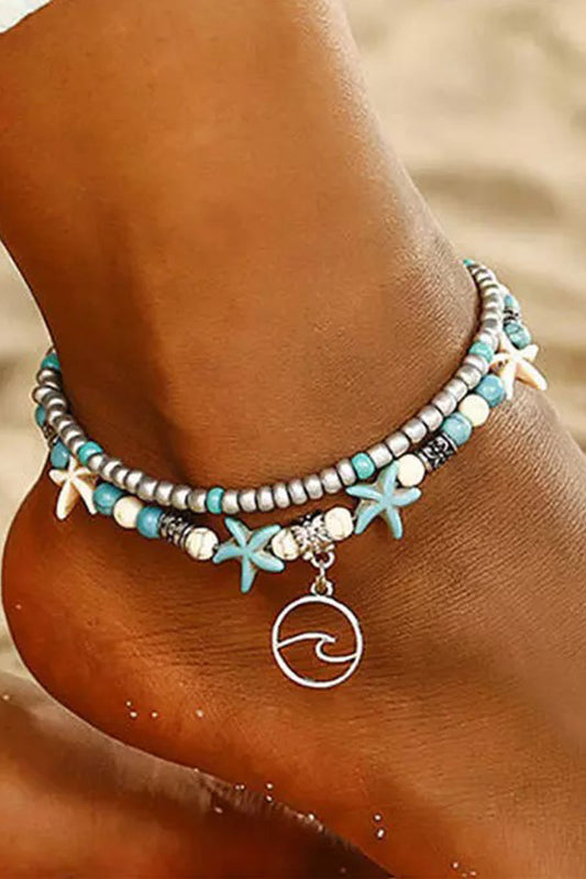 Anklet, Beach Themed, Sky Blue, Layered Anklet.