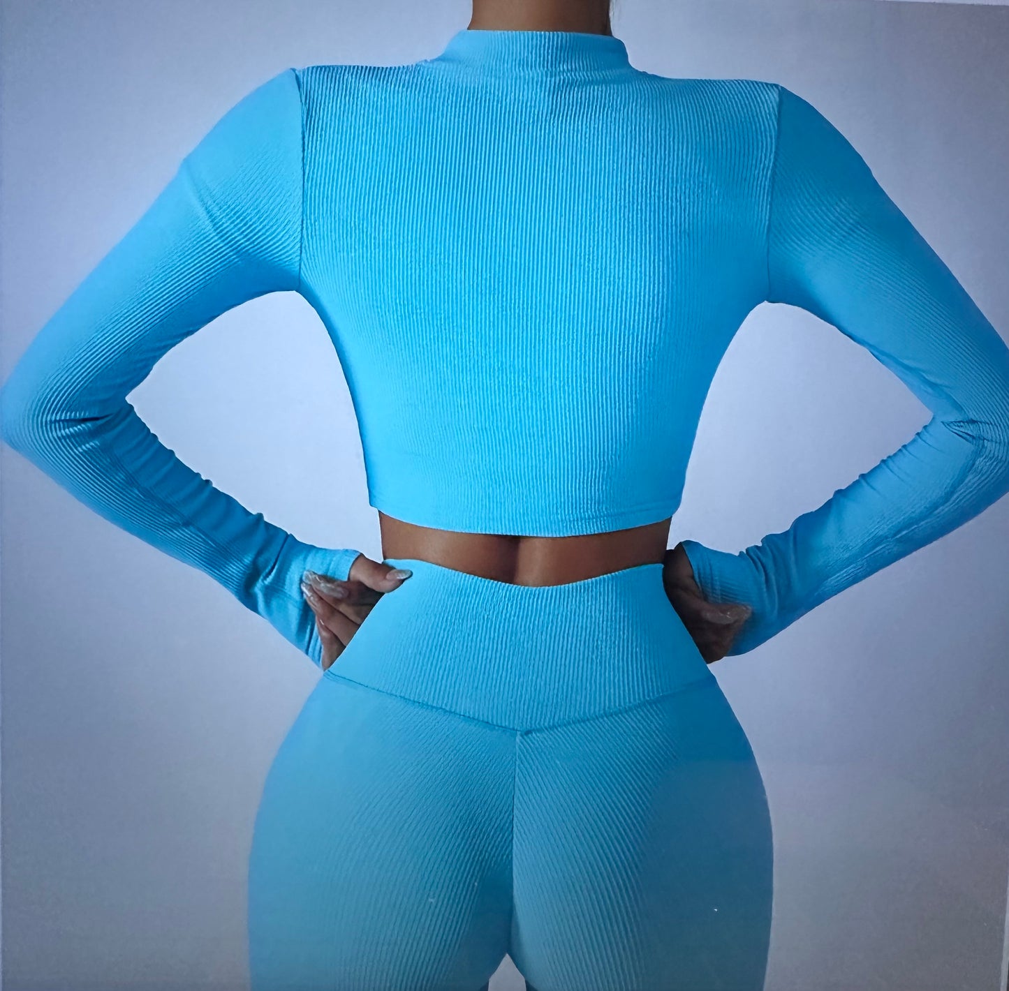 Yoga Pants, Zipper Crop Top, Blue