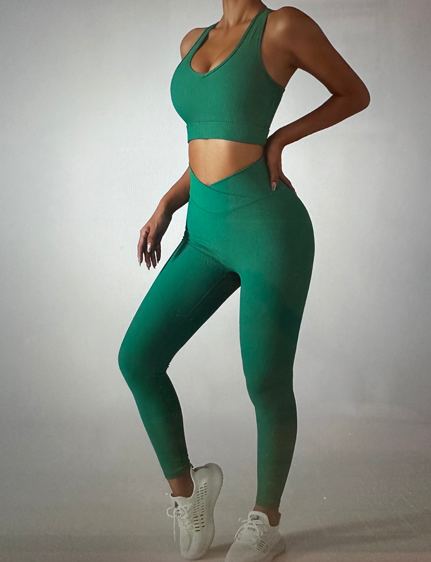 Yoga Pants, Zipper Crop Top, Green