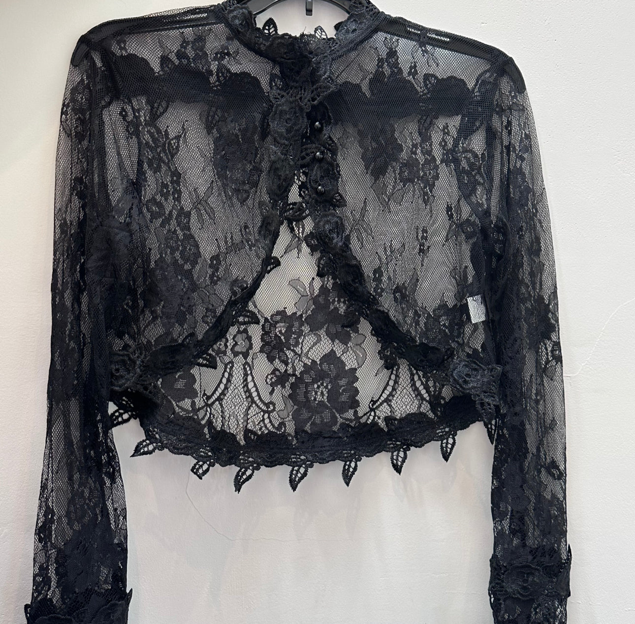 Black Lace, long sleeve, sheer cape blouse