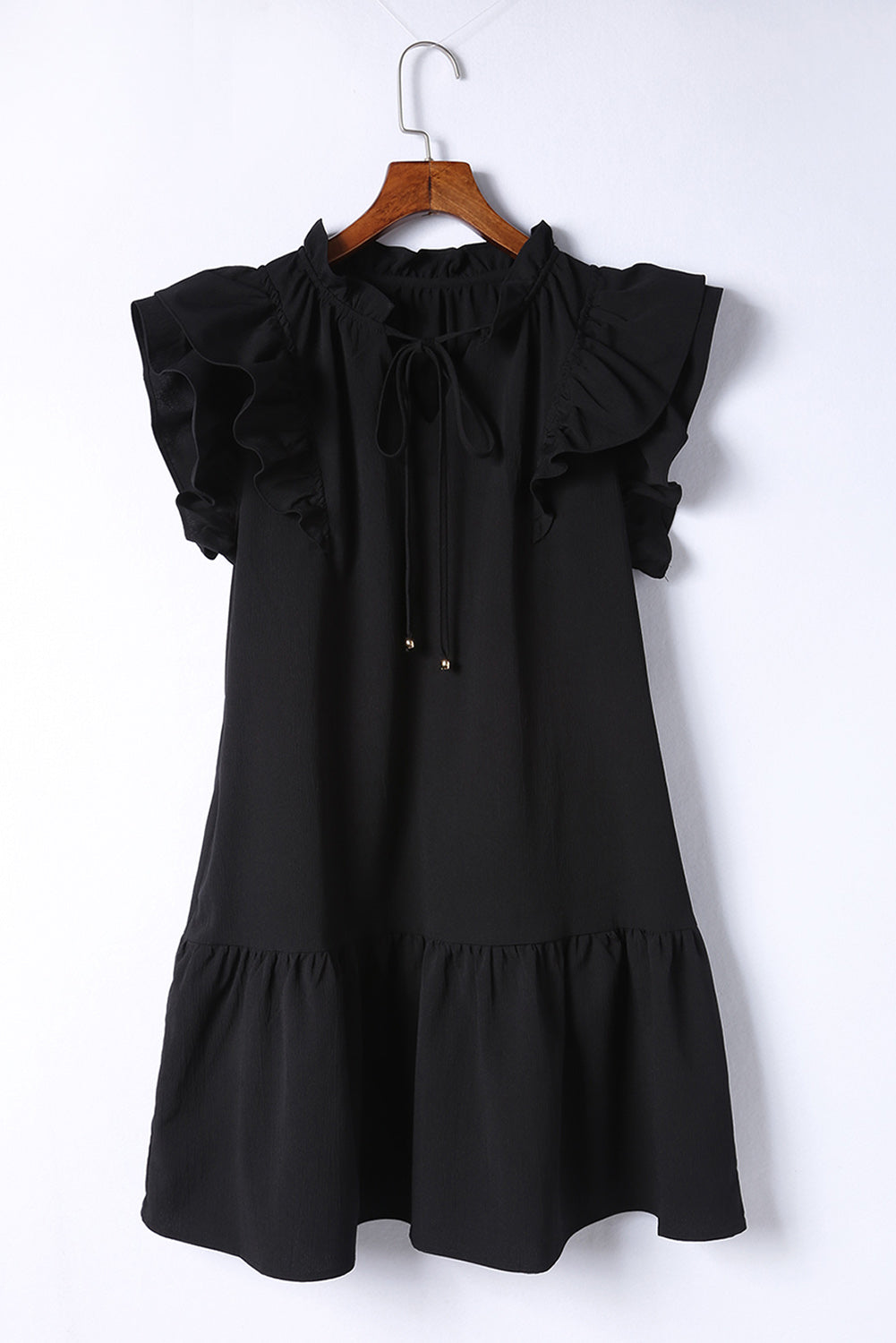 Mini Dress, Ruffled Sleeves with pockets, Black!